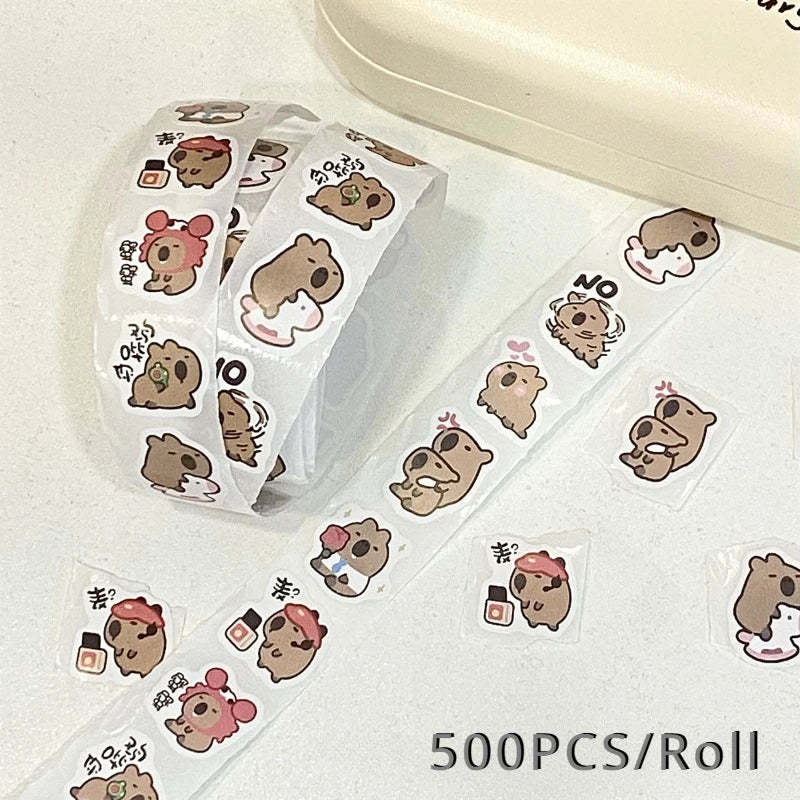 500PCS Trend Cute Cartoon Capybara Sticker Kawaii Scrapbook Water Cup Guitar Phone Case Decor DIY Sticker Kid Thank You Sticker