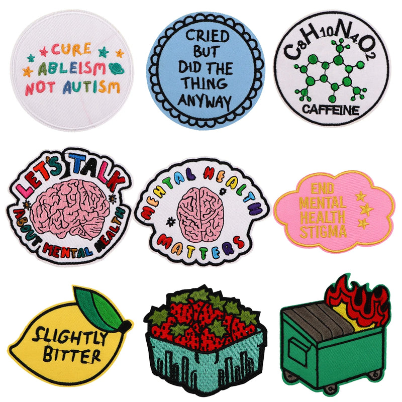 Brain Model Patches For Clothes Mental Health Awareness And Support DIY Embroidery Applique Fusible Patch Ironing Stickers Badge