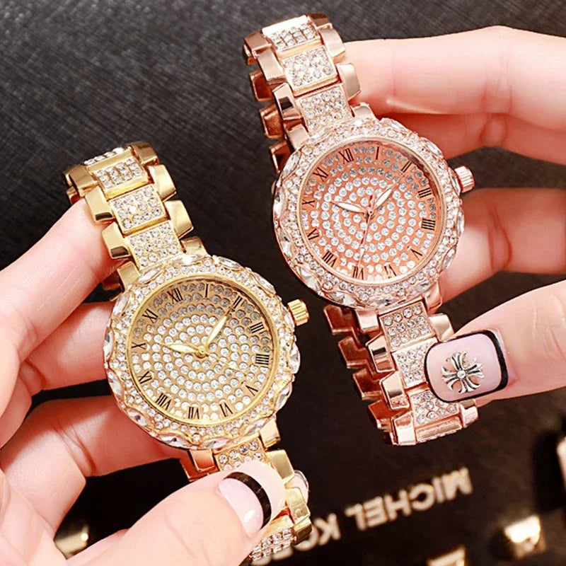 Women's Watch Full Diamond Top Luxury Brand Quartz Steel Watches For Ladies Punk Elegant Zircon Crystal Fashion Wristwatch Clock