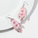 Glitter Pink Acrylic Love Rocket Long Earrings for Women Mirror Heart Alien Spacecraft Drop Earring Jewelry Valentine's Day Gift