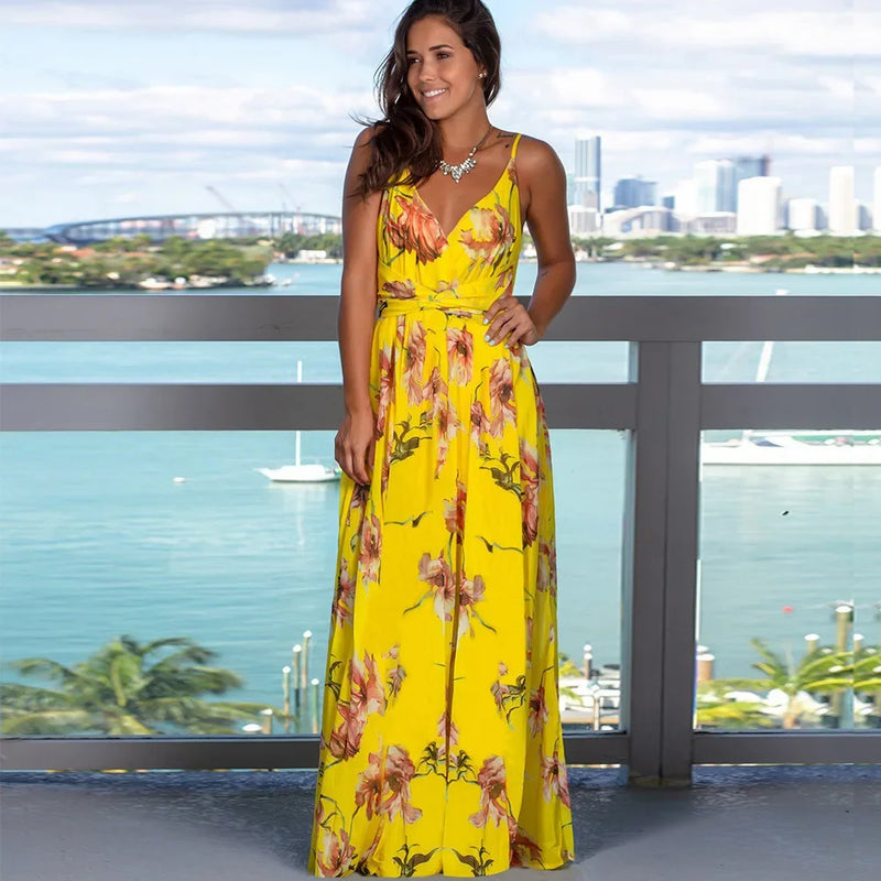 Summer New Women's Dress Long Sleeveless Printed Beach Tank Dress Fashionable European American Cross-border Style