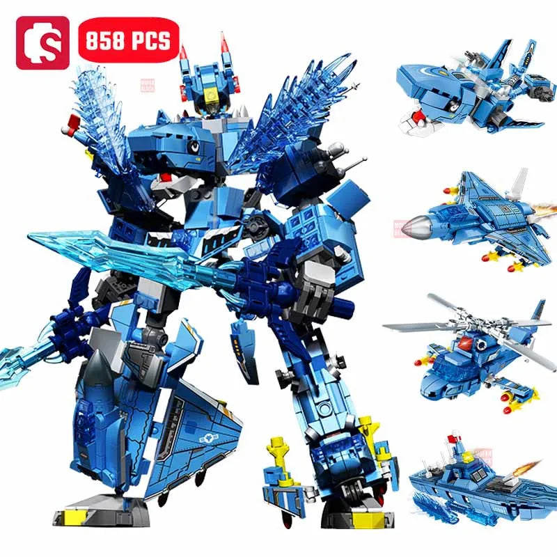 SEMBO Transforming Mech Robot Assemblage Building Blocks Kits MOC Tank Helicopter Fighter Battleship Models Kids Toys Boys Gifts