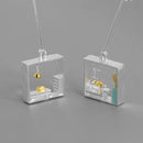 INATURE Cat at Home 925 Sterling Silver Fashion Square Geometric Big Drop Earrings for Women Creative Jewelry