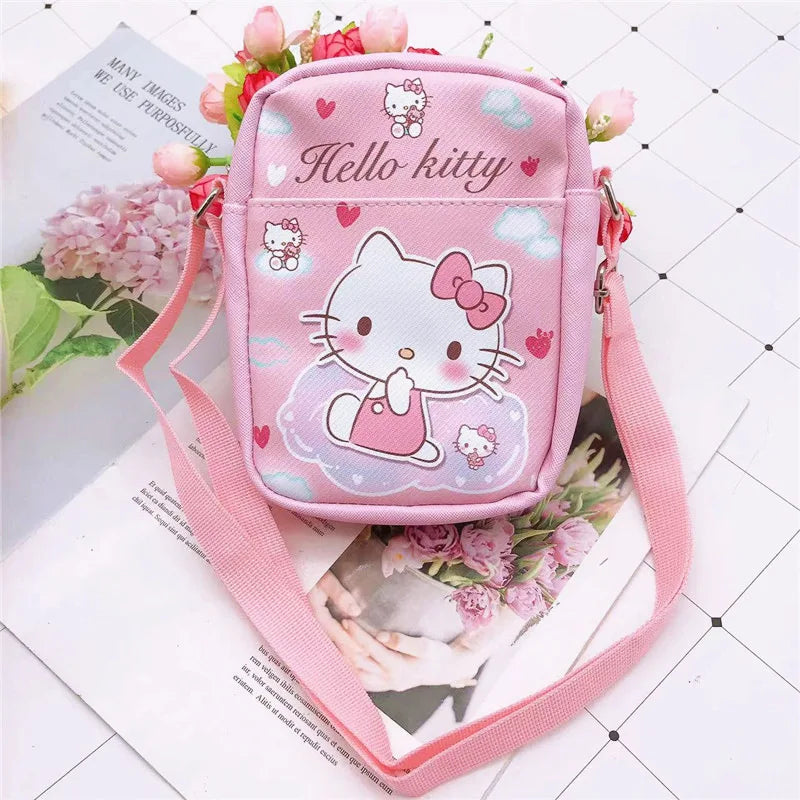 Sanrio Hello Kitty Shoulder Bag Kawaii Cute Cinnamoroll My Melody Kuromi Earphone Phone Storage Bags PU Crossbody bag Girl Gift