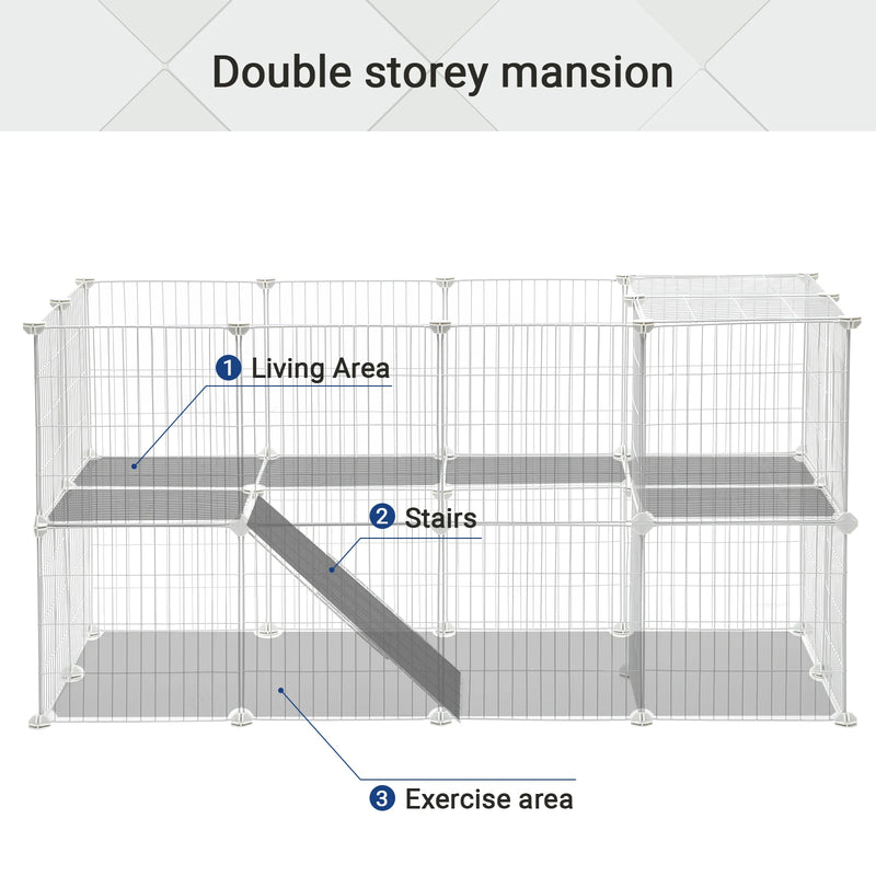 SONGMICS 2-Floor Metal Pet Playpen, 36 Grid Panels, Customisable Cage Enclosure for Small Animals, Guinea Pigs Hamster Runs