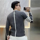 Vier-Streifen-Spleiß-gestreifter schwarzer Strickpullover für Herren, schmal geschnittenes Basic-Shirt, Ins Trendy