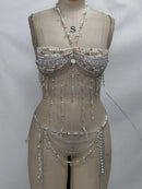 Sexy y2k clothes metal rhinestone corset crop top women summer nightclub party tops for woman see through beach halter tank top