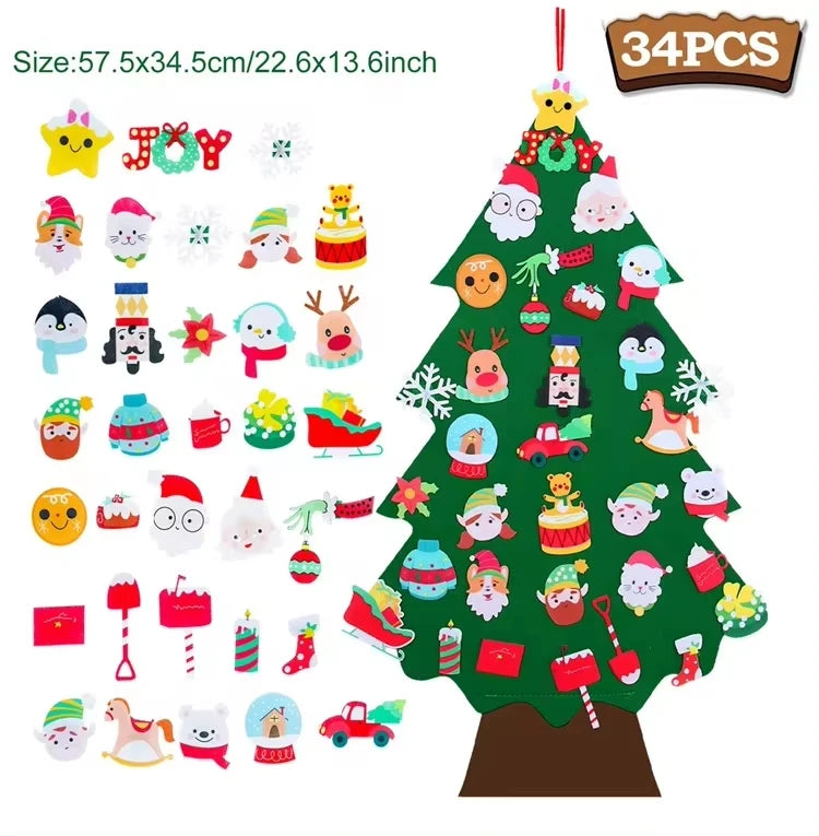 DIY Felt Christmas Tree with Light Merry Christmas Decoration For Home 2024 Xmas Tree Ornaments Navidad Noel New Year Gifts 2025