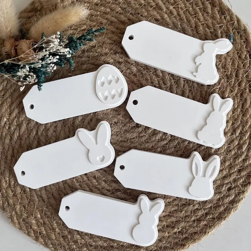 6 in 1 Easter Rabbit Egg Pendant Silicone Mold Easter Hanging Label Casting Molds Bunny Aromatherapy Plaster Hanging Tag Mold