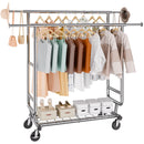 SucceBuy Clothing Garment Rack Heavy Duty Clothes Rack Adjustable Length Clothes Rack w/ Bottom Shelf & Wheels for Laundry Room