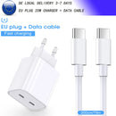 EU Plug Double Type C 20W Charger Mobile Phone Adapter With 2M Data cable for IPhone 15 16 Phone Airpods Accessories