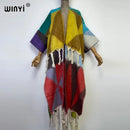 2022 WINYI Winter Women tassel Cardigan coat Loose Christmas dress robe longue Thick Warm free size Middle East Female Kaftan
