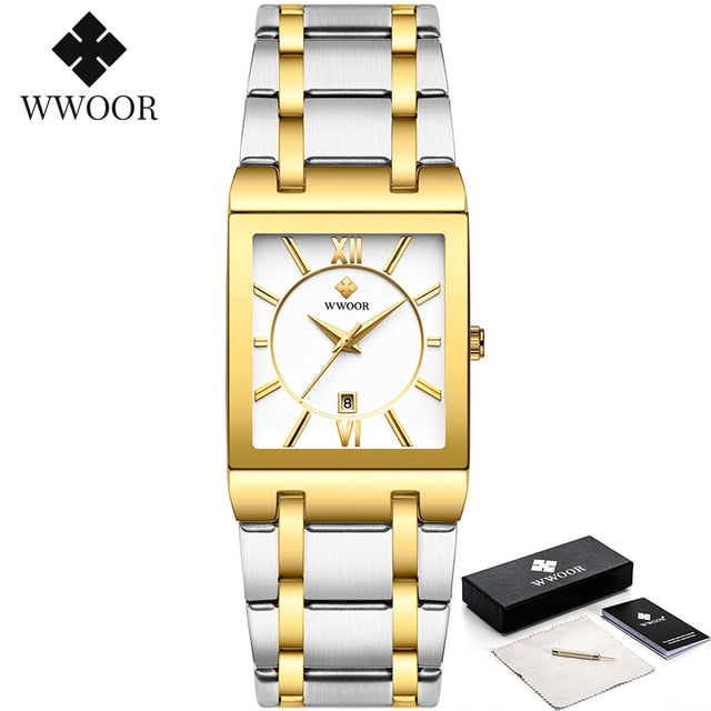 WWOOR Ladies Watch Top Brand Japanese Quartz Watches Square Black Gold Watch Stainless Steel Waterproof Fashion Women Wristwatch