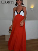 KLKXMYT Elegant Women Beading Slip Long Dress Pleated Sleeveless Backless Sexy Midi Dress Female Evening Party Dresses