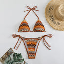 Nadanbao Sexy Knit Floral Print Bikini Sets Swimwear Women Brown Backless Fashion Swimsuit Female Halter Beach Party Bikini