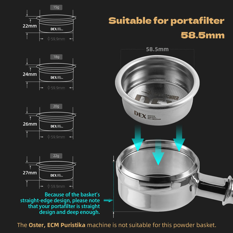 MHW-3BOMBER Precision 15-22g Espresso Maker Filter Basket Cup Compatible with 58mm Portafilters Professional Coffee Accessories