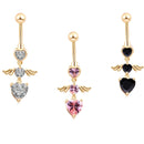 KUNIU 1pc Cute Fashion Angel Wings Heart Shape Zircon Belly Ring Women's Fit Piercing Body Jewelry