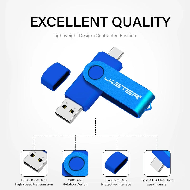 High Speed TYPE-C USB 3.0 Flash Drive 64GB Rotatable OTG Pen Drive 32GB Free Key Chain Memory Stick for Mobile Phone Pendrive