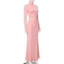 Cryptographic Fall Winter Turtleneck Elegant Long Sleeve Maxi Dress Outfits for Women Casual Fashion Bodycon Dresses Vestido