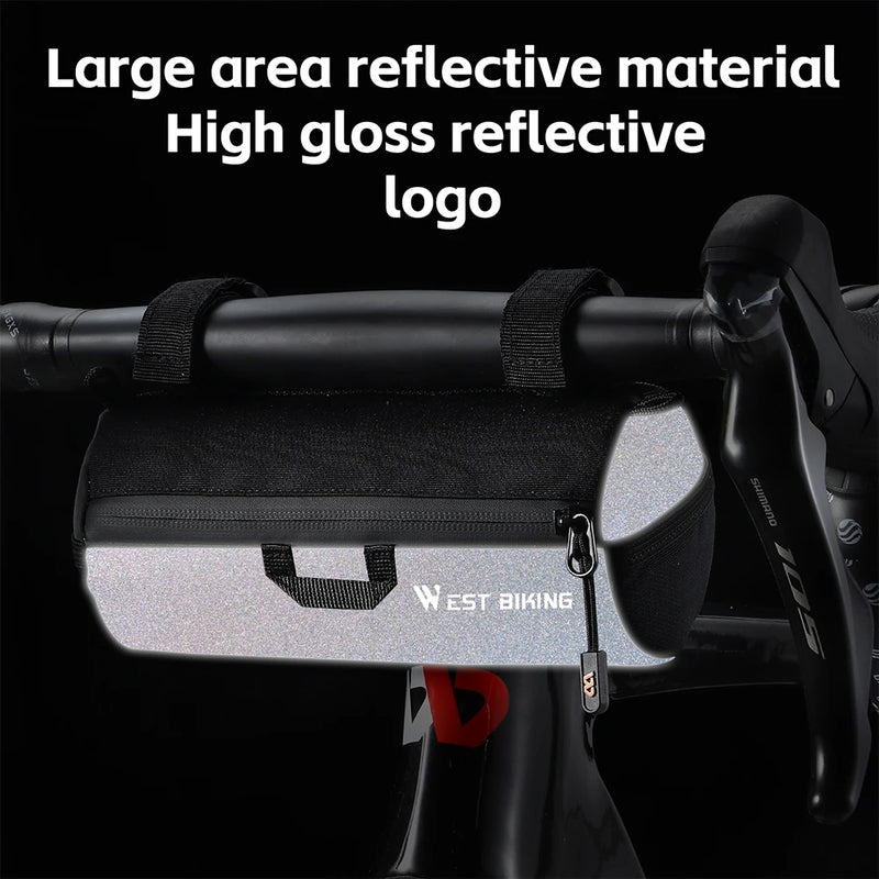 1L Bike Handlebar Bag Bike Front Tube Bag with Shoulder Strap Front Bike Bags Reflective Multifunction for Mountain Road Bikes