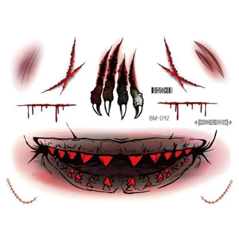 Halloween Scary Tattoo Stickers Crawl Scary Eye-catching Evil Unique Ghost Face Accessories Horror Movie Style Makeup Fake Scar