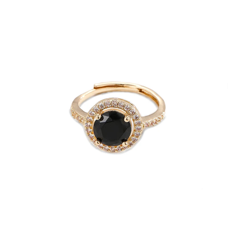 Obega Cubic Zircon Woman Rings Black Color Rhinestone Rings Girls Gold Plated Ring For Women Fashion Party Accessories Gifts