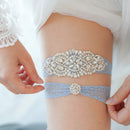 Sky Blue Bridal Wedding Garters 2025 for Bride Party Crystals Pearls Sexy Rhinestone  Garter Belt for Women Accessories Gift