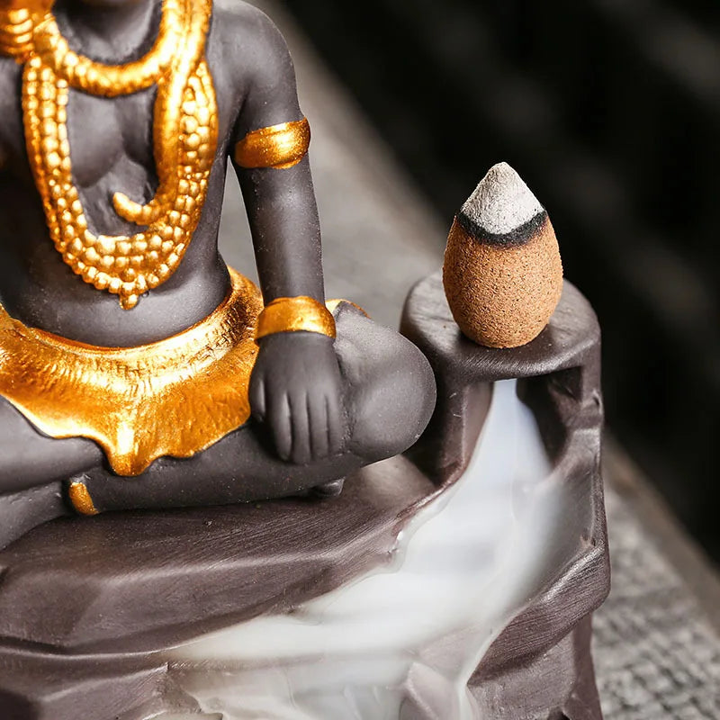 Shiva Buddha  Ornaments For Home Decoration Backflow Incense Burner Handmade Purple Clay Incense Stick Holder