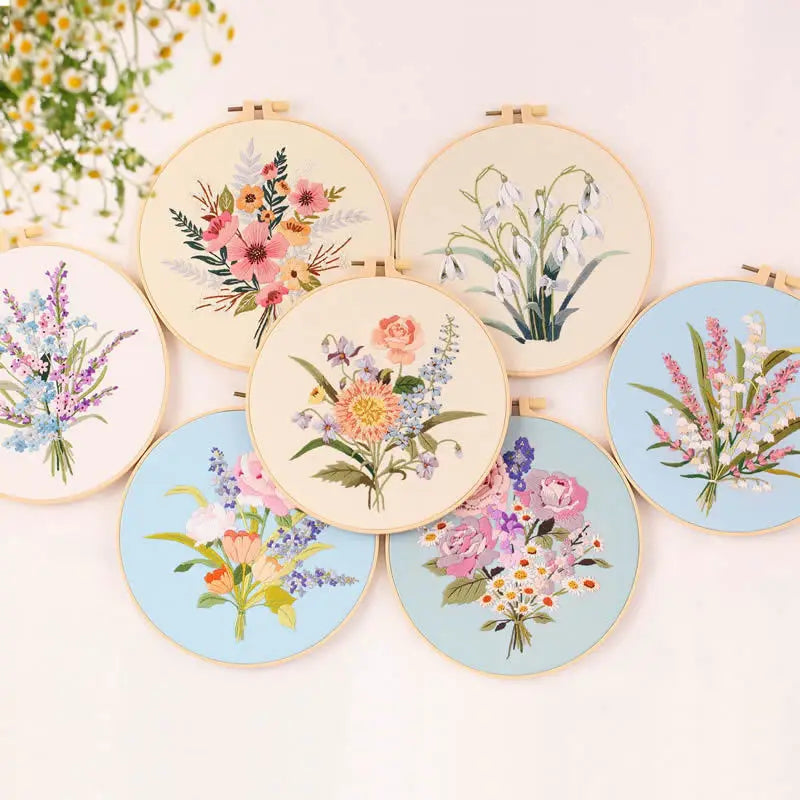 Embroidery Starter Kits with Floral Flower Patterns Embroidery Kit for Beginners Fabric Cross Stitch Kits for Adults DIY