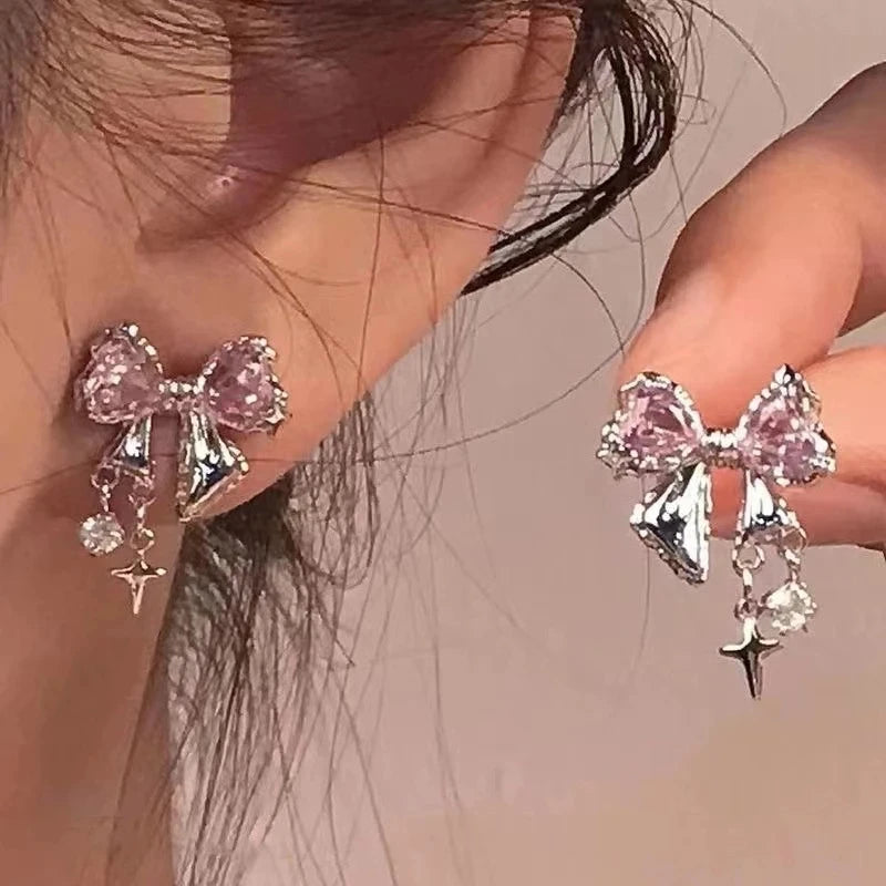 Goth Black Butterfly Crystal Star Earring Set For Women Girl Vintage Aesthetic Heart Stud Earring Trendy Y2K Jewelry Accessories