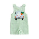 Easter Bunny Romper with Carrot Embroidery and Striped Truck Design Sleeveless Crew Neck Jumpsuit for Infant Spring Outfit