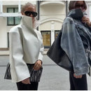 Retro Crocodile Pattern Short Women's Leather Jacket High Collar Zipper Loose Long Sleeve Jackets 2026 Lady Street Daily Wear