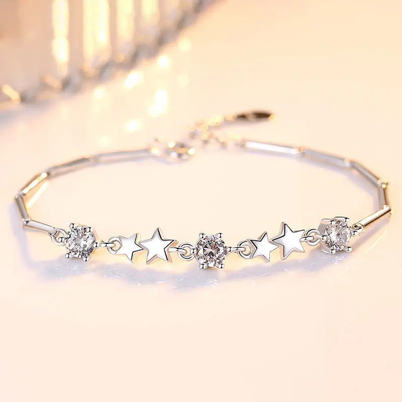 New arrive 925 Sterling Silver pretty Star Pink Crystal Bracelets for Women Fashion Jewelry Wedding Engagement Christmas Gifts