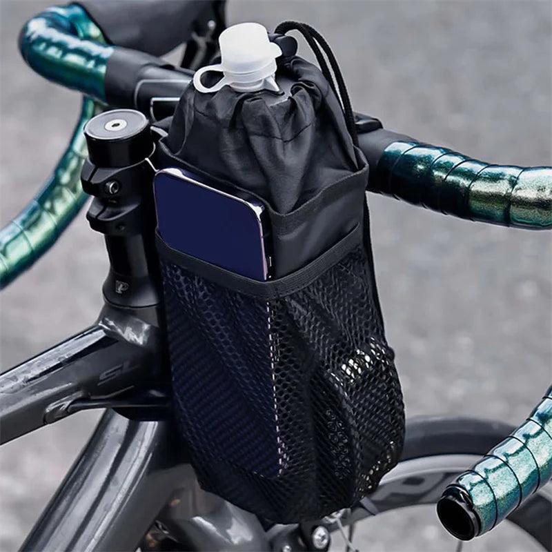 Bicycle Bag Bike Bottle Holder Handlebar Stem Thermal Bag with Mesh Pocket Coffee Cup Holders Bicycle Handlebar Bag Accessories