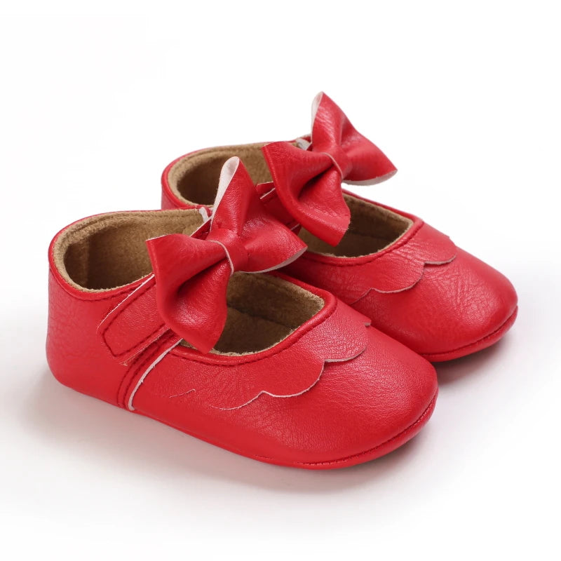 Spring and Autumn New Newborn Girl Infant Anti slip Walking Shoes, Girl Baby Red Comfortable Rubber Sole Bow Shoes Walking Shoes