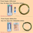 5M/10M/20M LED light string green copper wire Christmas fairy light camping garden terrace party wedding New Year USB battery bo