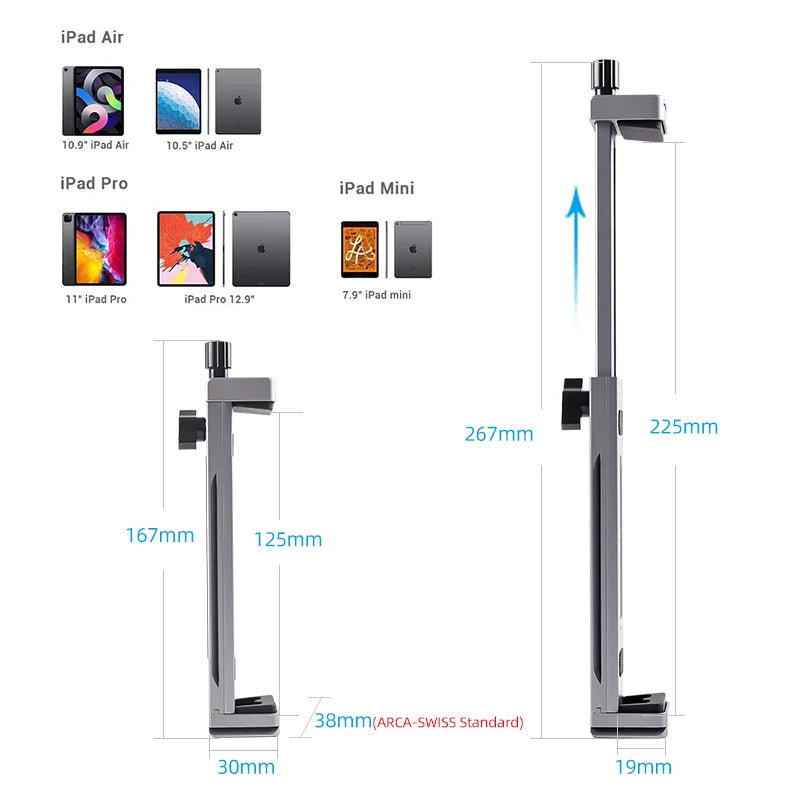 Universal Aluminum Alloy Tablet Phone Stand Holder Clip Tripod Adjustable Bracket for Mobile Phones Ipro Tablets Tablet Holder