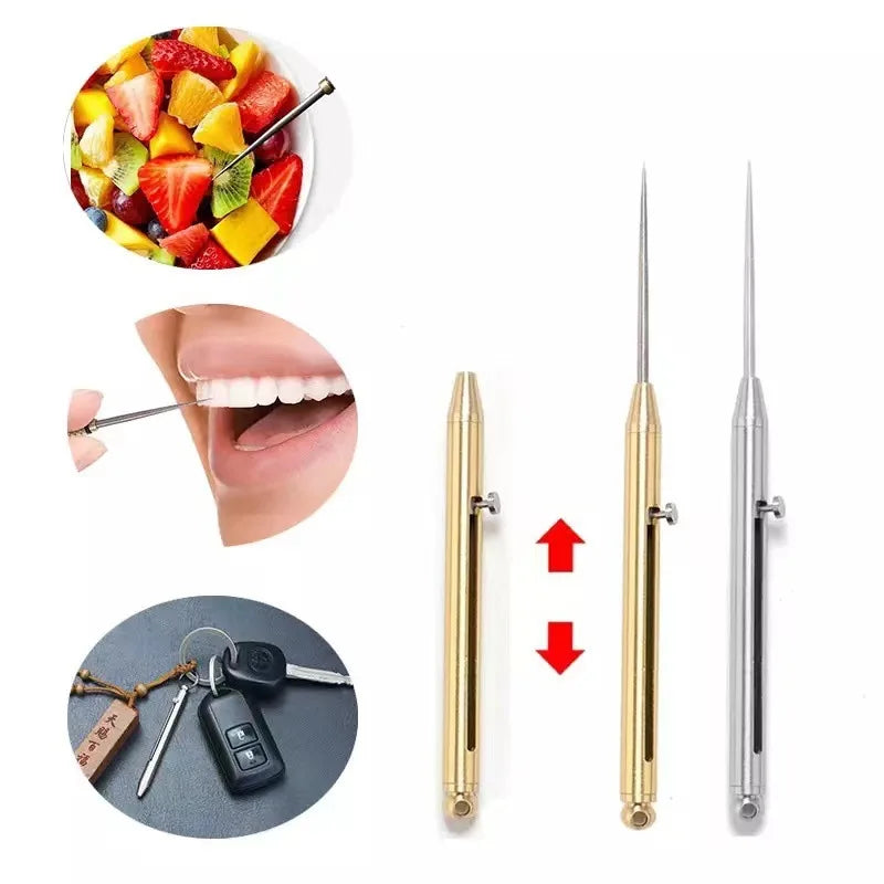 Multifunctional Titanium Alloy EDC Telescopic Toothpick Keychain Pendant Gift Fruit Fork Camping Toothpick Holder Unpacking Tool