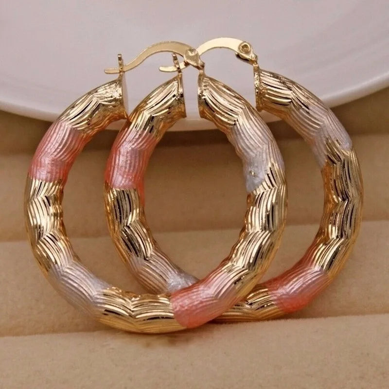 Trendy Gold Colors Hoop Earrings for Women Filled - Crude Tube Swirl Multilayer Circle 3-Color Wedding Earring Jewelry