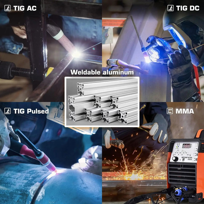 HITBOX AC/DC Aluminium Tig Welding Machine HBT250P HF TIG/MMA ARC Stick Welder with Pulse Argon Welding IGBT Inverter 2T/4T