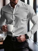 FGKKS New Men Shirts Brand Fashion Quality Smart Business Four Season Long Sleeve Casual Patchwork Elastic Male Dress Shirt