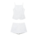 HH Summer Women Solid Square Collar Single Breasted Vest-style Sleeveless Top+High Waist Zipper Side Pocket Mini Shorts Suit