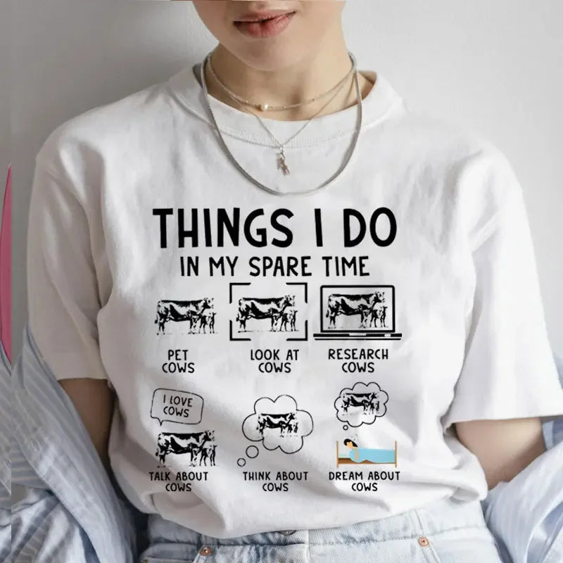 Trend Shirt Short Sleeve Fashion Summer Women Cow Things I Do in My Spare Time Cows Print T Shirt Casual Top Graphic Tee T-Shirt