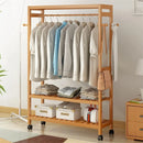 Bamboo Garment Coat Rack Clothes Hanging Rack Organizer with Wheels