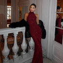 2026 Women's Elegant Shiny Red Sleeveless Long Dress Sexy Slim Bodycon Sequin Maxi Gown for Party Fashion Solid Color Robe