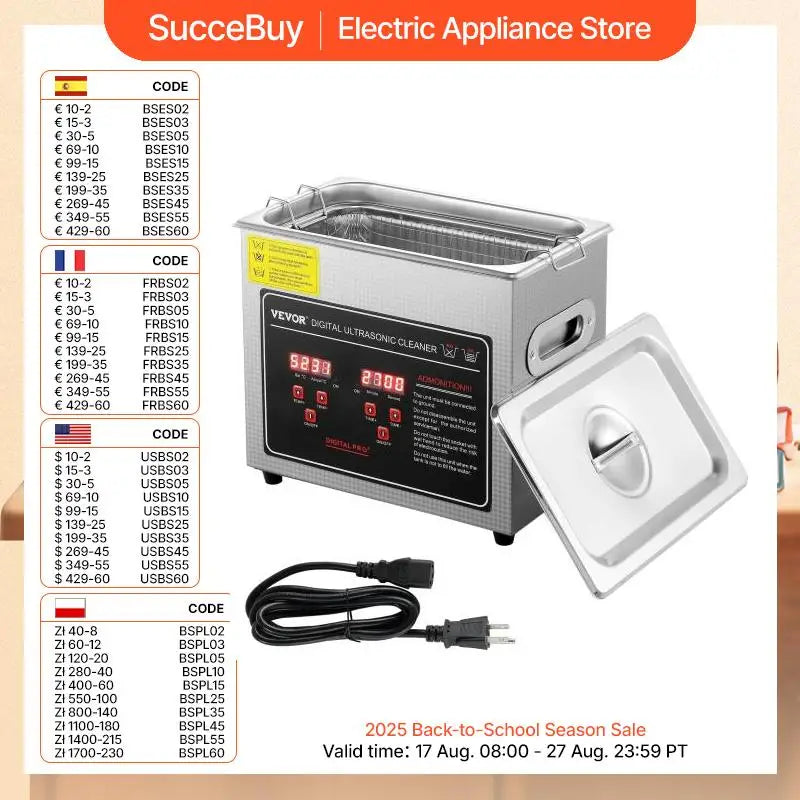 VEVOR 2L 3L 6L 10L 22L 30L Ultrasonic Cleaner Stainless Steel Portable Heated Cleaning Washing Machine Ultrasound Home Appliance