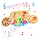 Wooden 2in1 Keyboard Piano Clapping Drum with Light & Music Cartoon Animals Music Toys Educational Toys for 12 months Baby Gifts