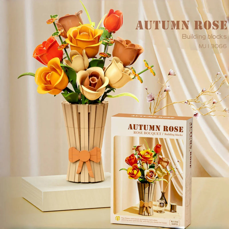 868PCS Rose Bouquet Building Blocks Eternal Flower Vase Bricks Home Decoration Girl Romantic Valentine's Day Gifts Kids DIY Toys