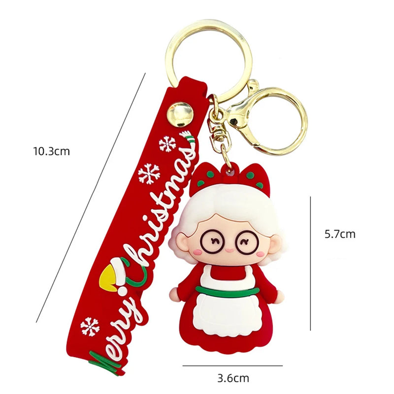 Santa Claus Couple Keychain Cute Cartoon Christmas Car Accessories Backpack Bag Phone Hanger Creative Gift Holiday Decoration