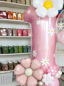 42pcs Daisy Pillar Balloon Set, Includes Oversized Pink Number Balloons, Sunflower Foil Balloons,For Birthday,Girls' Party